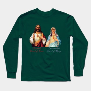 Immaculate Heart and Sacred Heart Typography Long Sleeve T-Shirt